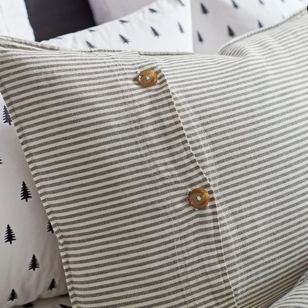 Pottery Barn Wheaton Charcoal Gray Striped Full/Queen Linen Sham Set of 2